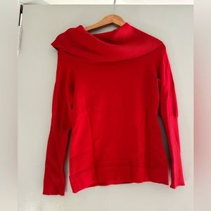 Nine West red cowl neck sweater with ribbing on neck and sleeves